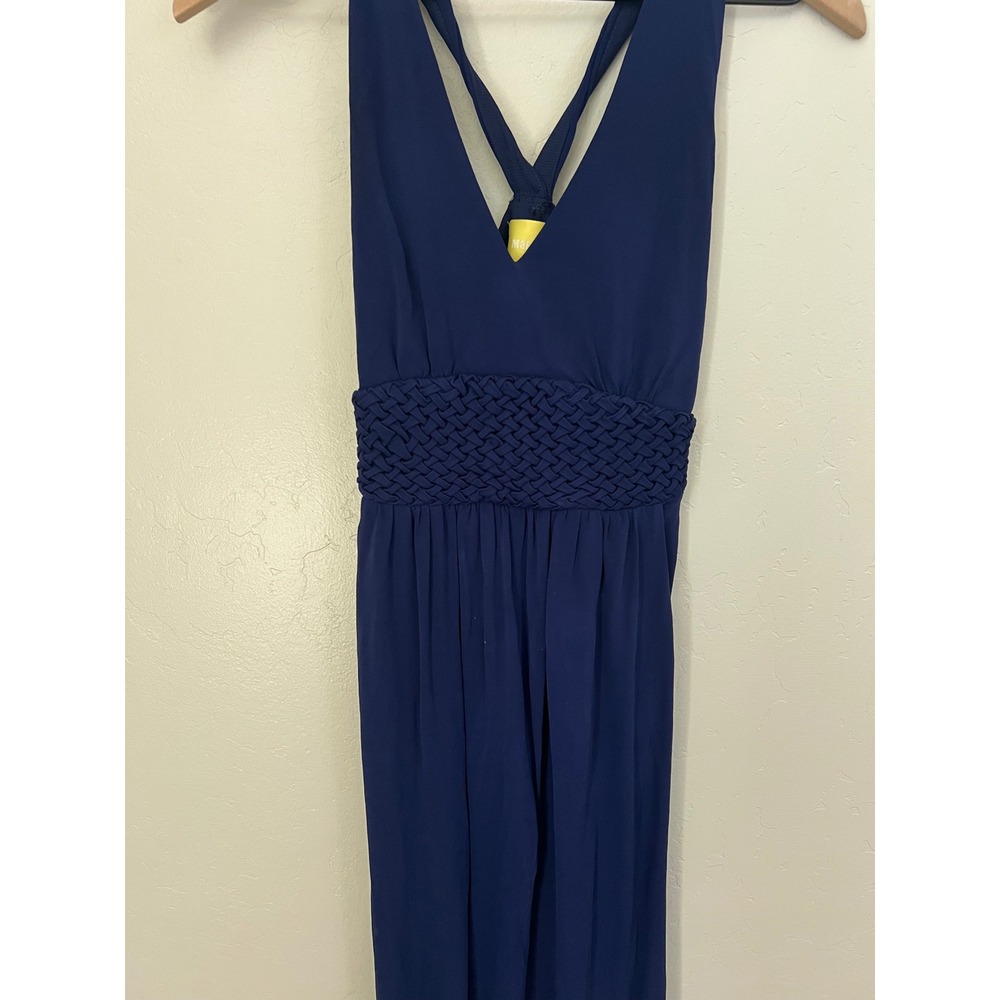 Maeve Anthropologie Navy Blue Yuma Maxi Dress Woven Empire Waist V-Neck Size 4 - Picture 3 of 7